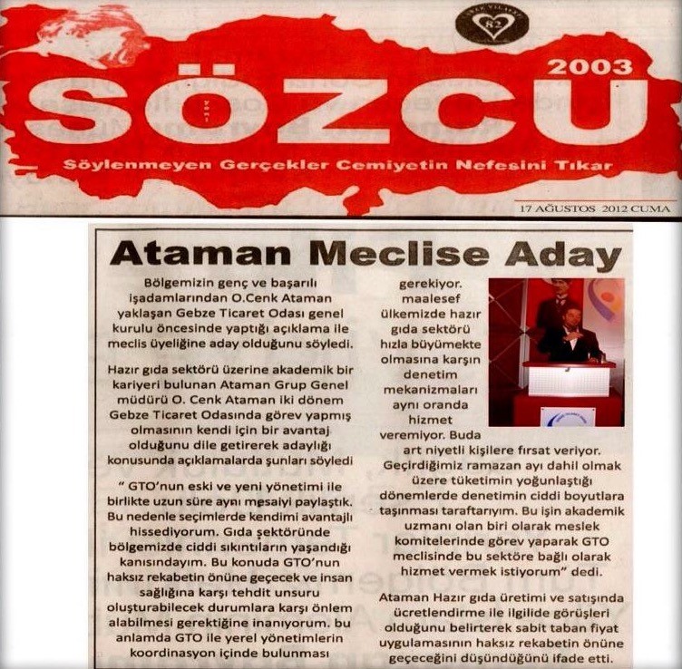 Oral Cenk Ataman - Ataman Group - Ataman Meclise Aday - S�zc� Gazetesi